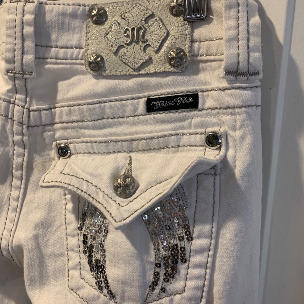 White low rise boot cut Miss Me Jeans